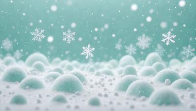 The primary subject of the image is a snowy landscape with a blue background. The setting includes a field of snow, and the visual style is a combination of photo and digital art. The colors and mood of the image are predominantly white and cold, creating a serene and wintry atmosphere.